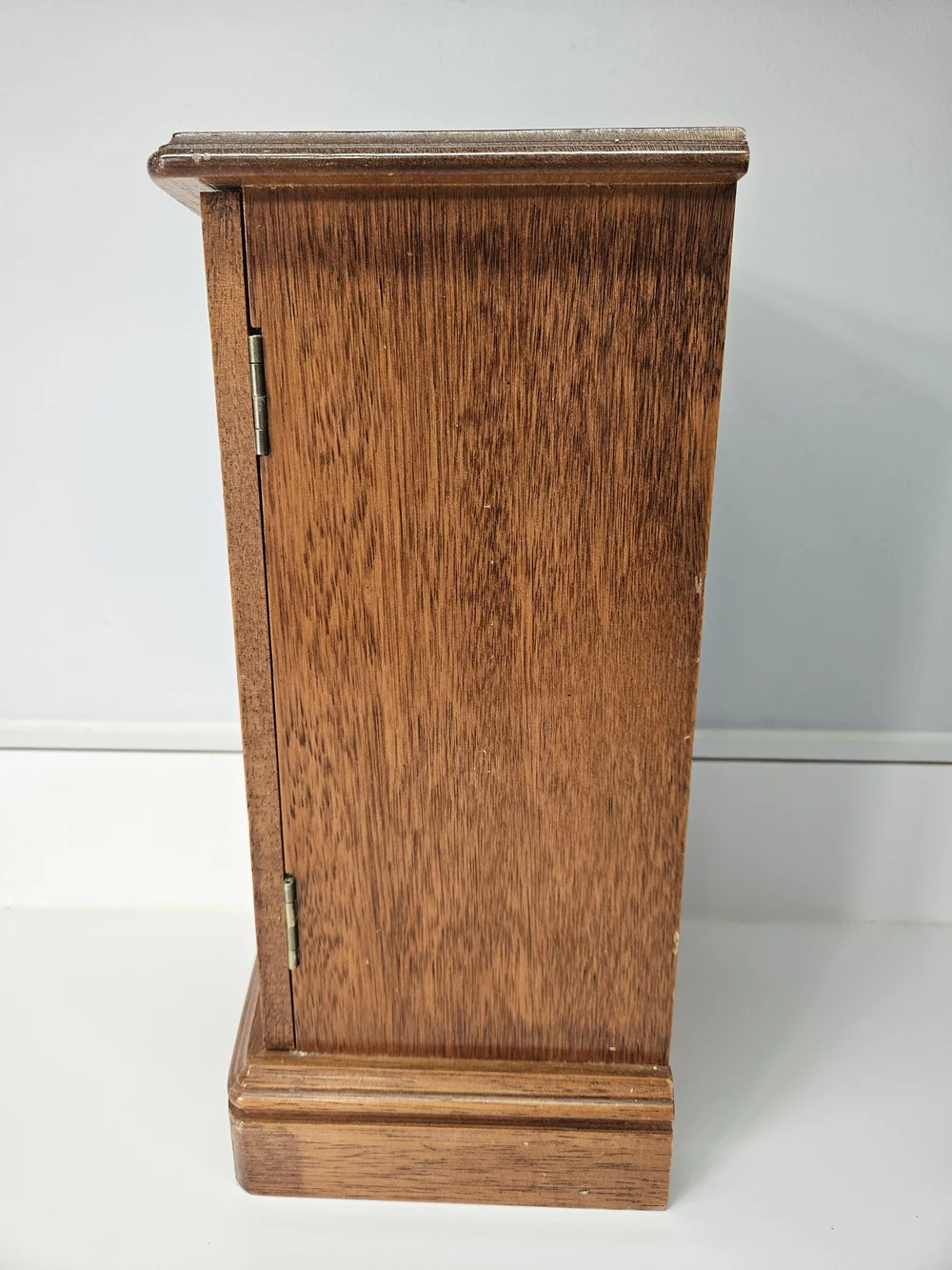 VINTAGE Wood Armoire Jewelry Box Etched Flower Glass Door